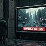 **Dystopian cityscape with screens displaying targeted ads, reflecting a loss of privacy. Dark, gritty aesthetic. Emphasis on surveillance.**